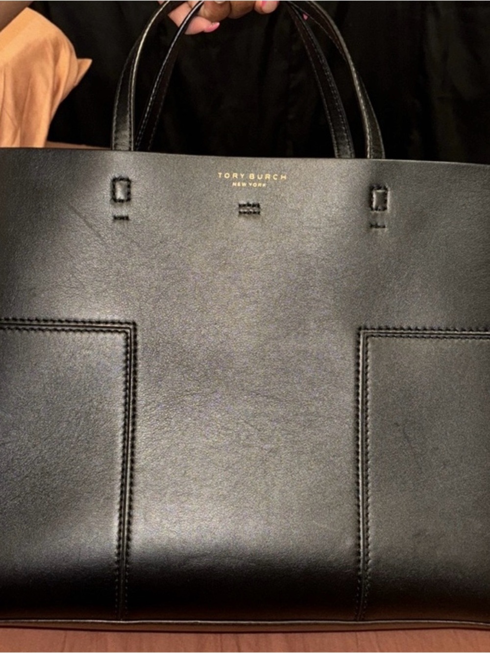 Tory Burch Black Leather Structured Tote
